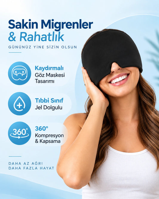MUNARIX Migren Rahatlatıcı Şapka | 360°Soğuk Sıcak Terapi Başlığı | Jel Dolgulu Baş Ağrısı Rahatlama Bandı